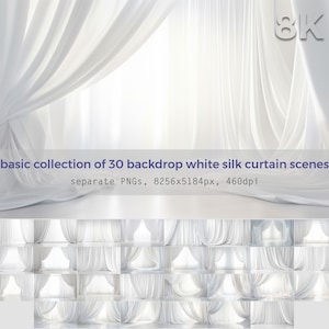 Backdrop White Silk Curtain Scenes - Basic Collection, 8K, Photography Background, Digital Backdrop For Photoshop, Maternity, Wedding
