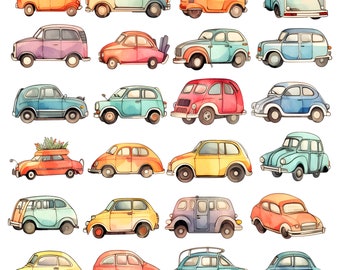 clipart funny watercolor cars