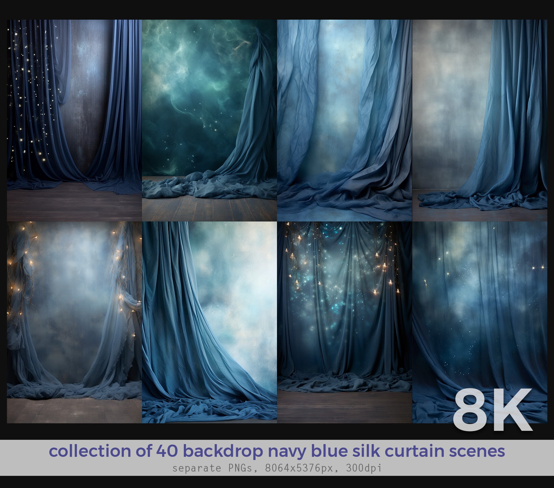 Backdrop Navy-blue Silk Curtain Scenes, 40 Images 8K, Photography ...