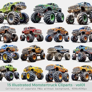 Illustrierte Monstertrucks Cliparts - vol01, Monstertrucks Clipart, PNGs ohne Hintergrund, Autos, Monstertrucks Clipart