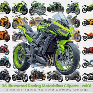 Racing Motorbikes Cliparts: Illustrated PNG Graphics (Vol. 01)