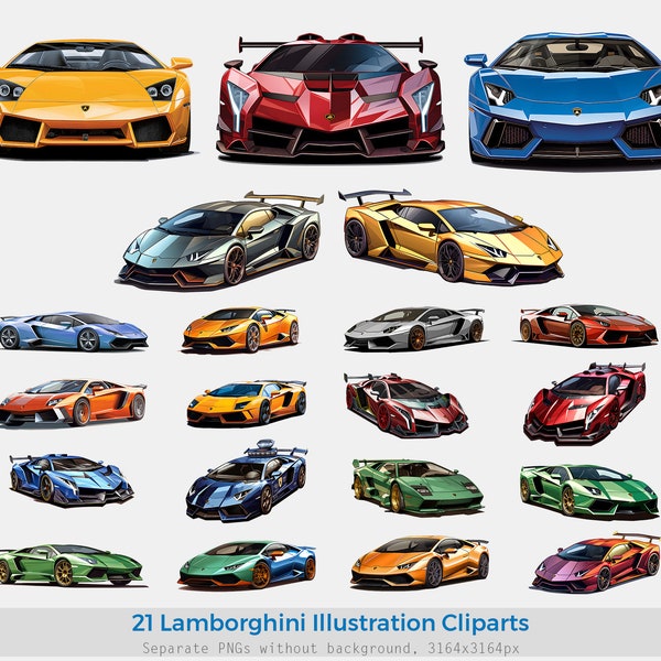 Illustrated Lamborghini Cliparts, Sportcars Lamborghini clipart, PNGs without background, Sport cars illustration