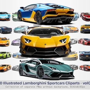 Geïllustreerde Lamborghini Cliparts - vol02, Sportcars Lamborghini clipart, PNG's zonder achtergrond, Sportwagens illustratie
