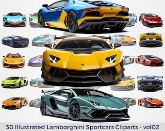 Illustrierte Lamborghini Cliparts - vol02, Sportwagen Lamborghini Clipart, PNGs ohne Hintergrund, Sportwagen Illustration