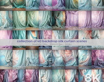 Backdrop Silk Curtain Scenes, 40 Various Backdrop Images, 8K, Photography Background, Digital Backdrop For Photoshop, Maternity Backdrop