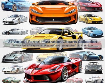 Illustrated Ferrari Cliparts, Sportcars Ferrari clipart, PNGs without background, Sport cars illustration, Sport Cars, PNG, Transparent