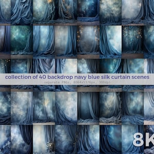 Backdrop Navy-Blue Silk Curtain Scenes, 40 Images 8K, Photography Background, Digital Backdrop For Photoshop, Maternity, Wedding, Family