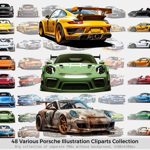 Clipart ilustrado de Porsche, clipart de Sportcars Porsche, PNGs sem fundo, ilustração de carros esportivos, 6388x6388px