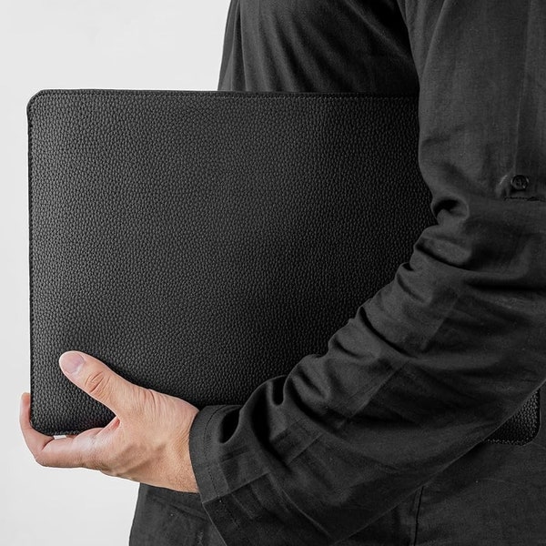 Slide-in Black: PU Leather Laptop Sleeve/Cover | Macbooks 13inch, 15–15.6 inch | Perfect handmade gift