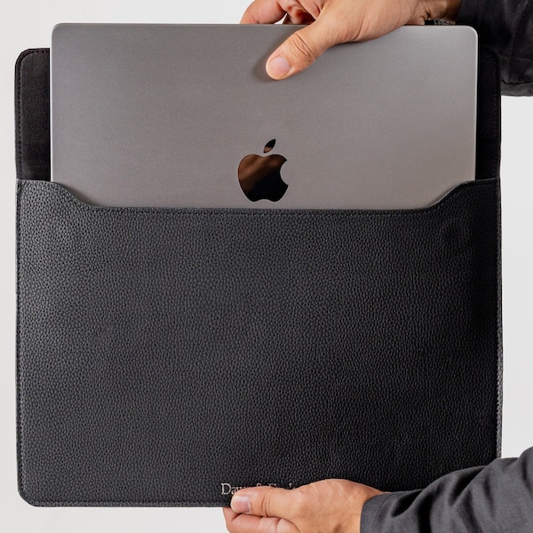 Black Sleeve: PU Leather Laptop Sleeve/Cover with Magnetic Closure | Macbooks 13inch, 15–15.6 inch | Perfect handmade gift