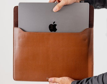 Brown Sleeve: PU Leather Laptop Sleeve/Cover with Magnetic Closure | Macbooks 13inch, 15–15.6 inch | Perfect handmade gift