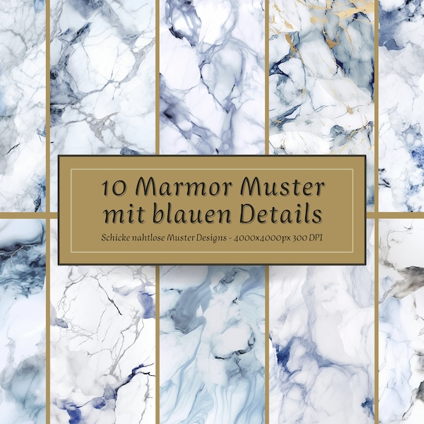 10 Marmor Muster nahtlos | Marmor blaue Details | Marmor Maserung digital | Marmor Fläche digital | Marmor Seamless Pattern blau | Marble