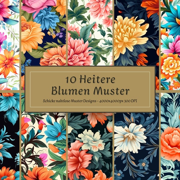 10 Heitere Blumen Muster | Digital Paper | Digital Download | Nahtloses Muster | Seamless Pattern | Schönes Blumengesteck