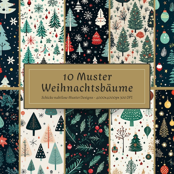 10 Digital Paper Weihnachtsbäume | Tanne Digital Pattern | Weihnachtsdeko | Tanne Muster | Weihnachten Tanne | Tannenzweig | Tannenmuster