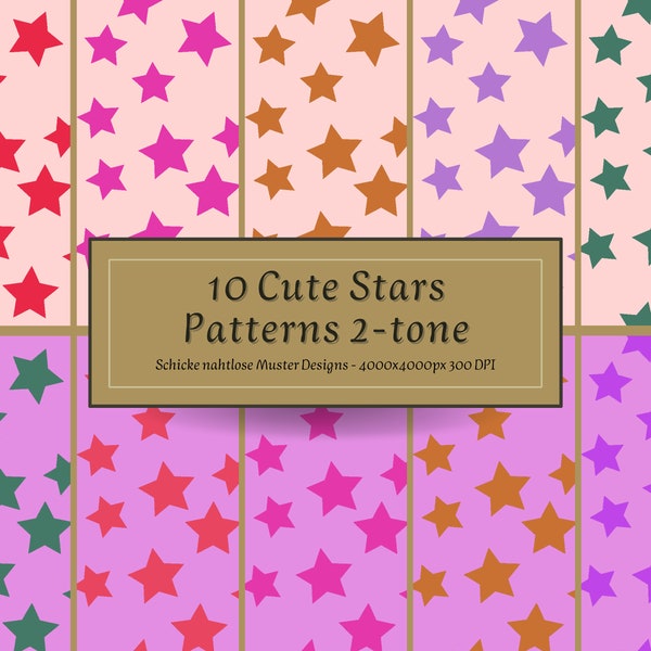 10 Cute Stars Pattern | Sterne Druckvorlage | Sterne nahtlos Muster | Sterne Two Tone | Stern Bikini Muster | Sterne Deko Digital | Seamless