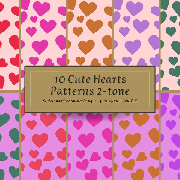 10 Cute Herzen Muster 2-farbig | 2 tone Herz Muster | Herz Bikini Vorlage | Herz Druckvorlage | Herz Muster Digital | Herz Einladungskarte