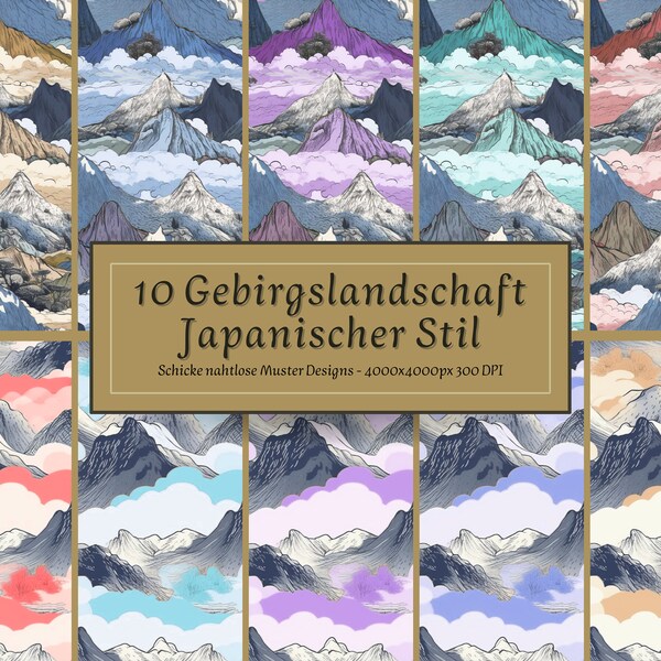 10 Gebirgslandschaft Variationen Japanischer Stil| Berge digital Paper| Nahtlose Berge Muster| Berge Muster digital| Berge Muster für Stoffe