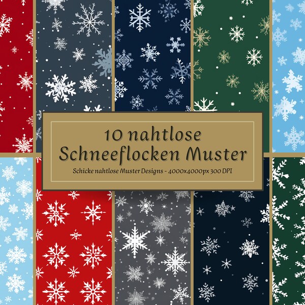 10 nahtlose Schneeflocken Muster | Schneeflocke Deko |Schneesturm Digital | Schneesturm nahtlos Schnee Deko digital | Let it Snow | Winter