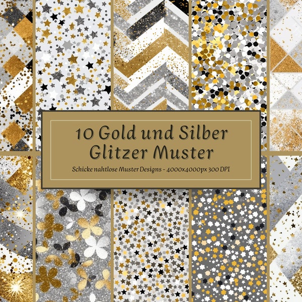 10 Gold und Silber Glitzer Pattern | Edle Silber Muster | Glitzer Muster | Muster Hochzeit | Glitzer Hochzeit | Deko Party | Deko Hochzeit