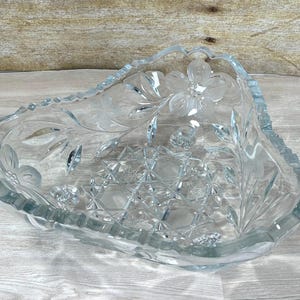 Vintage American Brilliant Cut Crystal Triangular Shaped 3 Footed Bowl