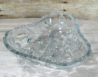 Vintage American Brilliant Cut Crystal Triangular Shaped 3 Footed Bowl