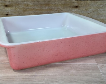 Vintage Pyrex Desert Dawn Opaque Pink Opal Glass w/brown Speckles Square Baker