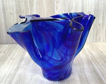 Handkerchief Cobalt Blue Vase Hand Blown Art Glass 5.25"