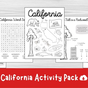 Lot de 5 feuilles de calcul Californie, État de Californie imprimable, recherche de mots, feuille de calcul 4e année