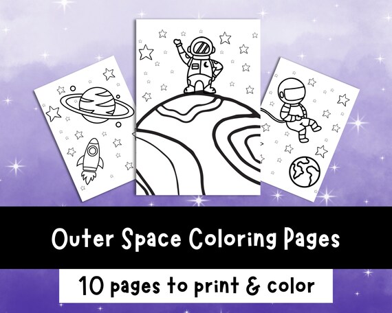 Space Coloring Book: 10 Printable Pages for Kids (PDF Pattern)