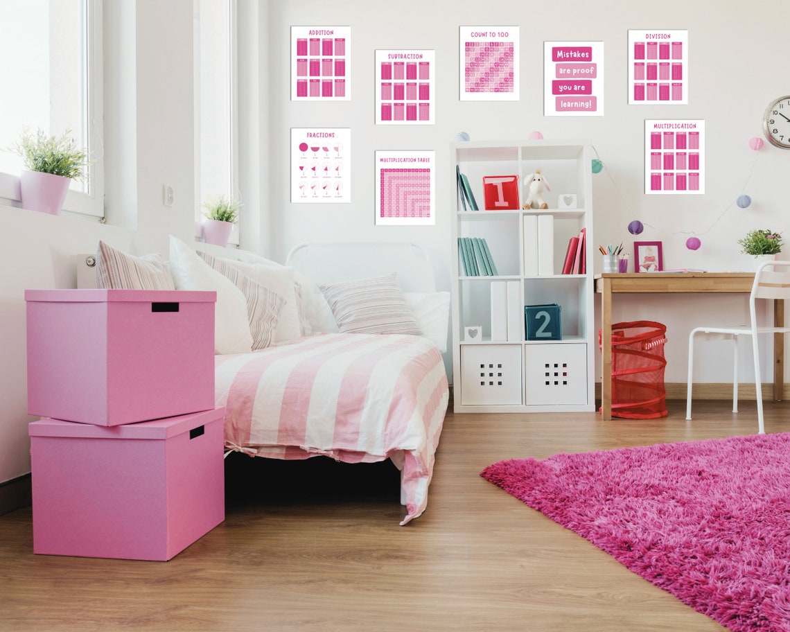 Pink Math Fractions Pink Math Posters: Classroom Decor, Multiplication, Fractions (digital ...