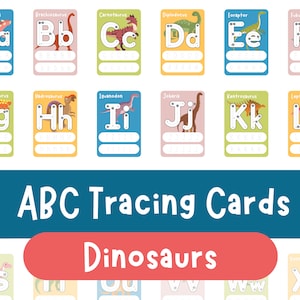 Tarjetas de rastreo del alfabeto imprimibles, rastreo ABC, actividad de dinosaurios