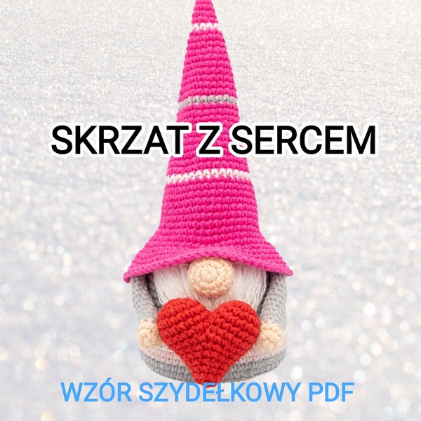 Skrzat z sercem wzór szydełkowy gnom corazón patrón de crochet amor