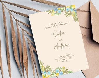Linen Floral wedding invitation card | Wedding Invitation | Canva wedding | Editable wedding invitation template | Wedding cards