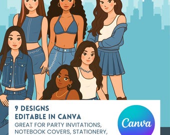 Inviti personalizzati per feste Katseye / Design di cancelleria / Modello Canva da 9 pagine / Elementi modificabili / Design minimalista ed estetico