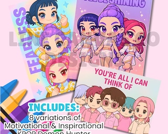 Poster motivazionali KPOP Demon Hunters / Confezione da 8 / Più 8 pagine da colorare GRATIS / PDF / Huntrix / Saja Boys / Ispiratori