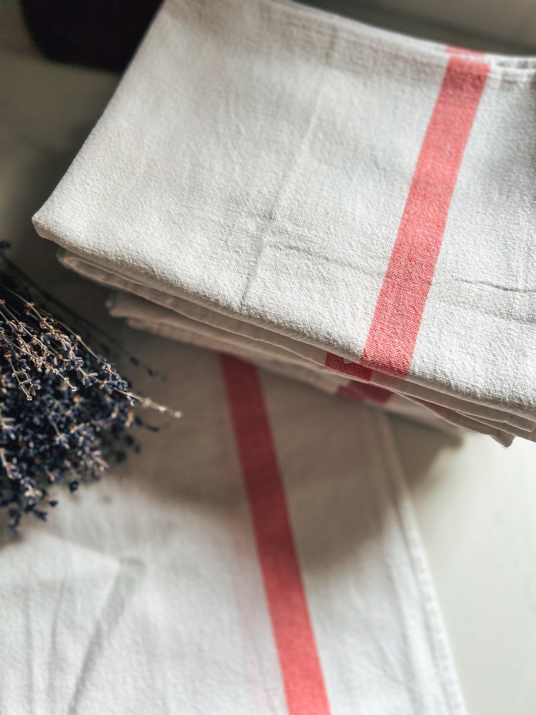 100% French Linen Tea Towel - Set 2-Charcoal Pinstripe main image 1