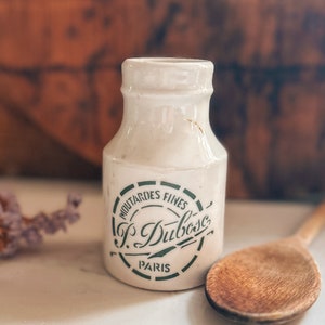 Rare Vintage French Stoneware Mustard Jar, P dubose mustard pot, kitchenalia - French advertising pot - vintage mustard pot