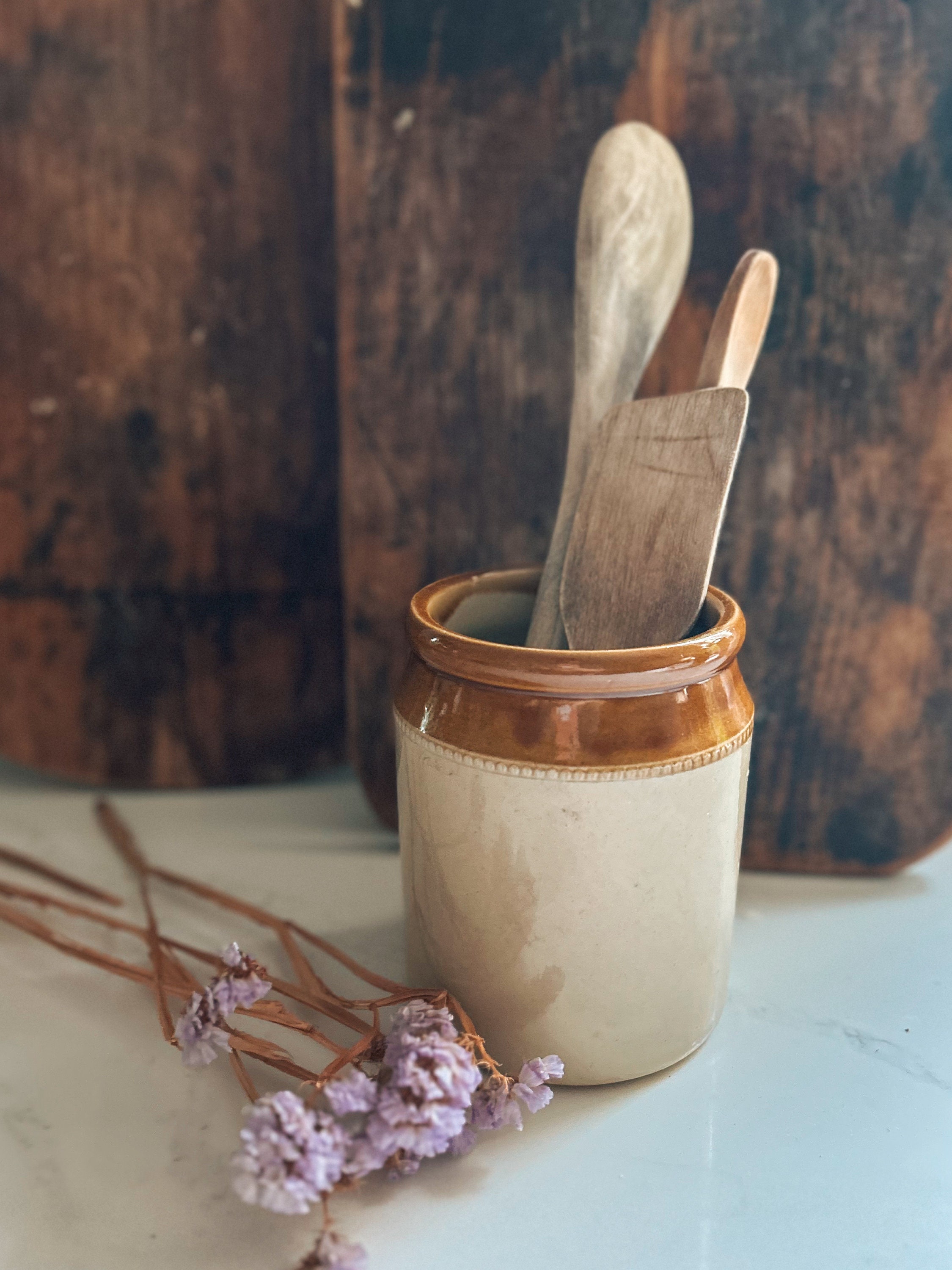 Vintage Stoneware Jar, Salt Glazed Pots, Utensil Pot, Glazed