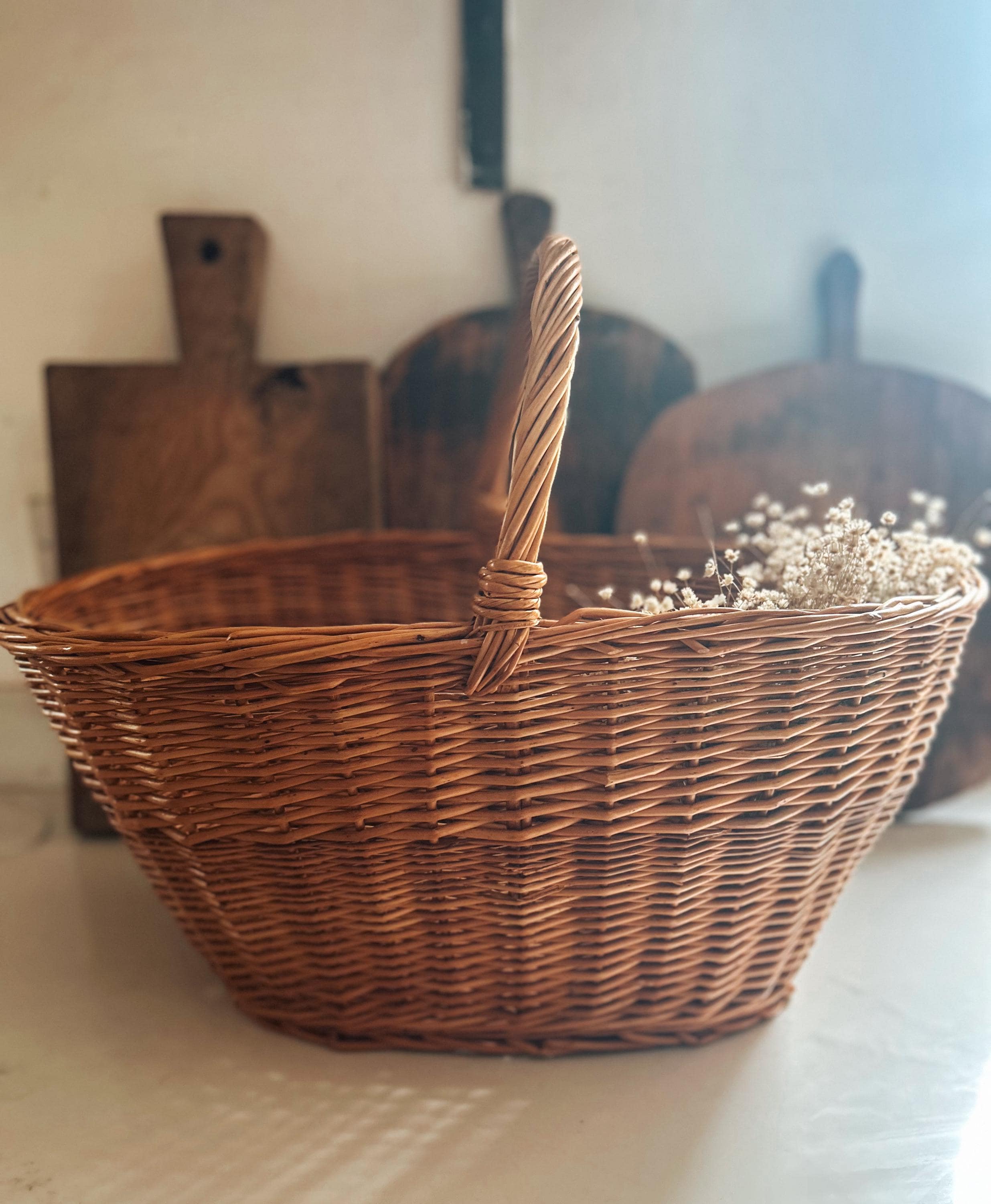 アンティークバスケット　ヨーロッパ　ヴィンテージ　ウィッカー ヴィンテージウィッカーバスケット、XLヴィンテージバスケット