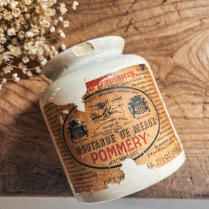 French Stoneware Mustard pot,Rare Vintage French Stoneware Moutarde De Meaux Pommery Mustard Jar Crock,  vintage French, kitchenalia