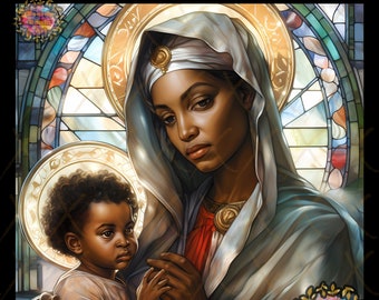 African American Virgin Mary, Black Virgin Mary Wall Art, Black Mother Of Christ, Madonna Poster, Black Virgin Mary File, Black Baby Jesus