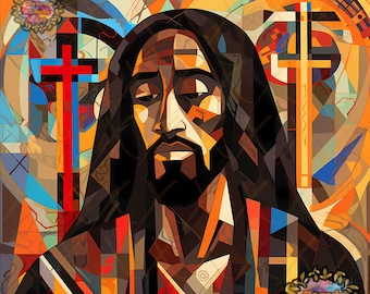 Abstract Black Jesus Art, Religious Wall Art, Christian Artwork, African American Jesus, Black Christian Art, Afrocentric Art, Melanin Jesus