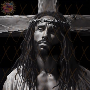 Black Jesus and Cross, Religious Wall Decor, Christian Artwork, African American Jesus, Black Christian Art, Afrocentric Art, Melanin Jesus