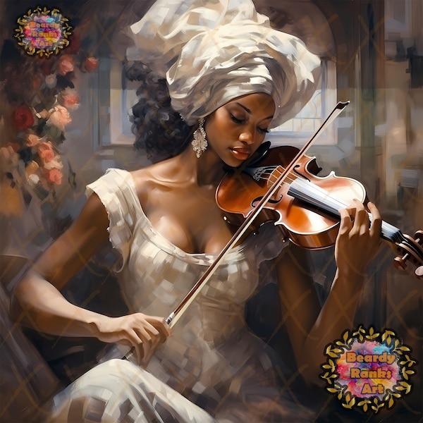 African American Girl Playing Violin, Black Girl Playing Violin Wall Art, Black Canvas Wall Art, Melanin Woman Wall Art, Afrocentric Art,