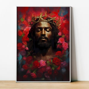 Black Jesus with Thorn Crown, Religious Wall Decor, Christian Artwork, African American Jesus, Black Christian Art, Afrocentric Art Decor