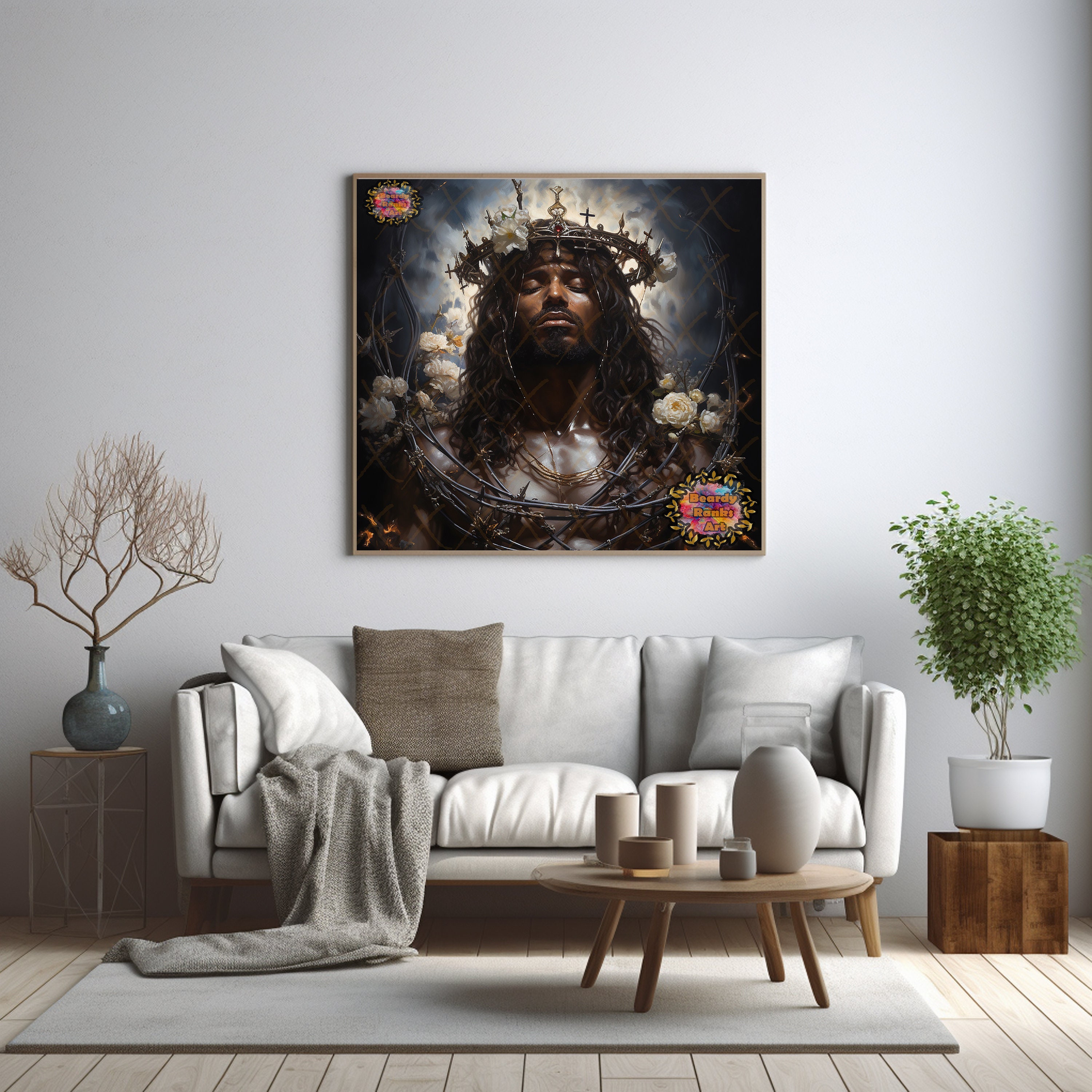 Black Jesus Canvas Artwork, Religious Wall Decor, Christian Wall
