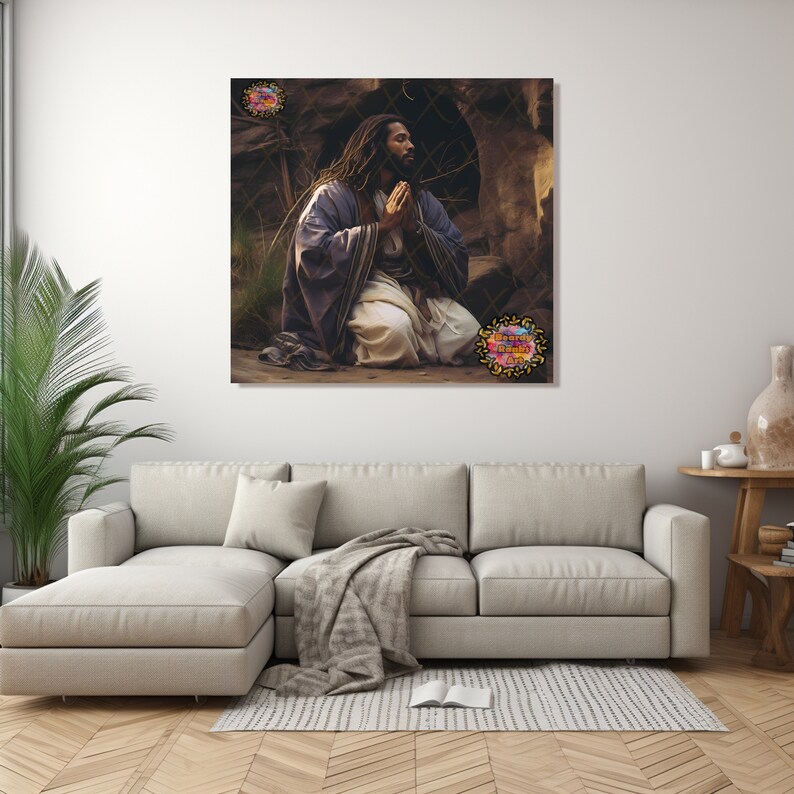 Black Jesus Canvas Artwork, Religious Wall Decor, Christian Wall