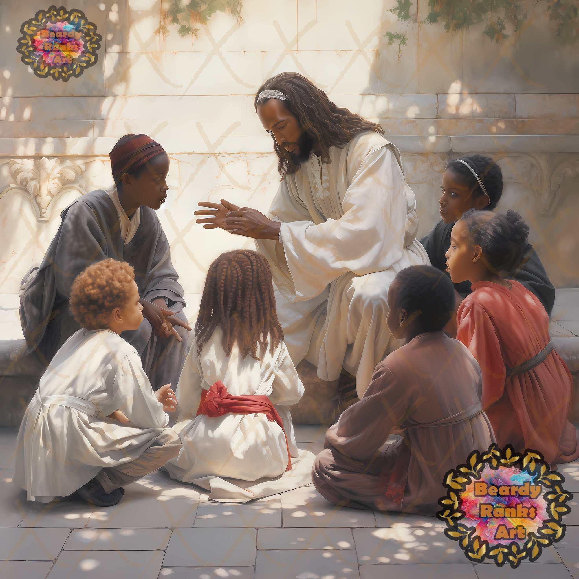 Black Jesus Teaching Little Children, Religious Wall Decor, Christian