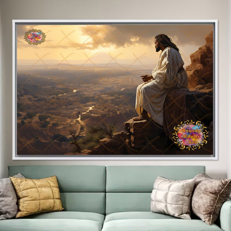 5 Black Jesus Prints Overlooking Ancient Jerusalem, Brown Jesus Wall