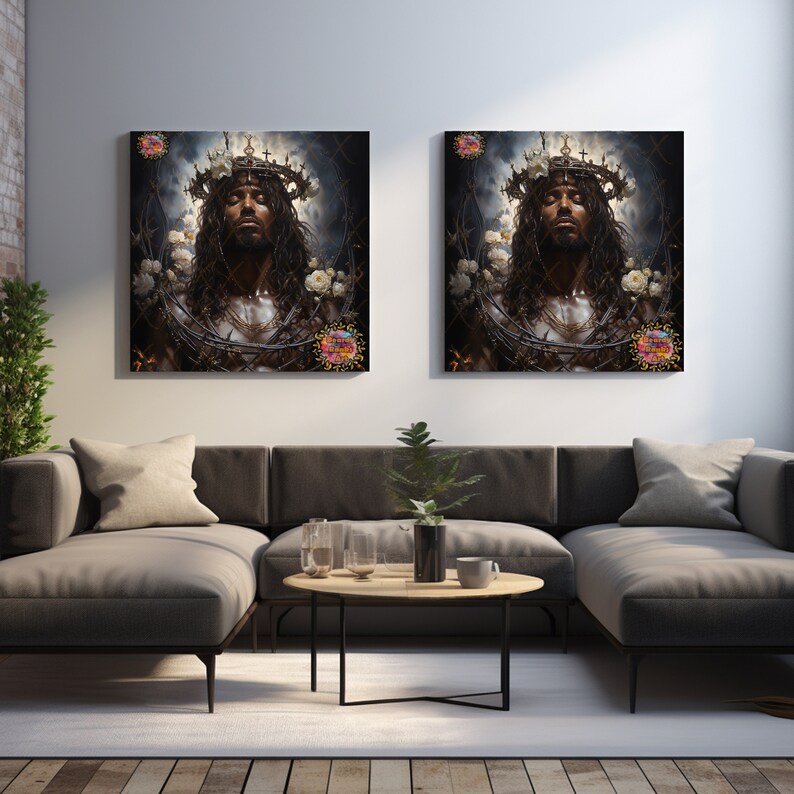 Black Jesus Canvas Artwork, Religious Wall Decor, Christian Wall